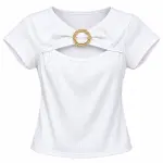 Blusa Rib Unitalla – Manga Corta con Aro Dorado