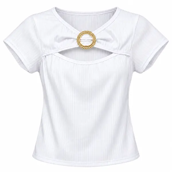 Blusa Rib Unitalla – Manga Corta con Aro Dorado