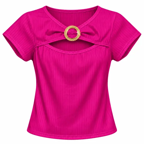 Blusa Rib Unitalla – Manga Corta con Aro Dorado